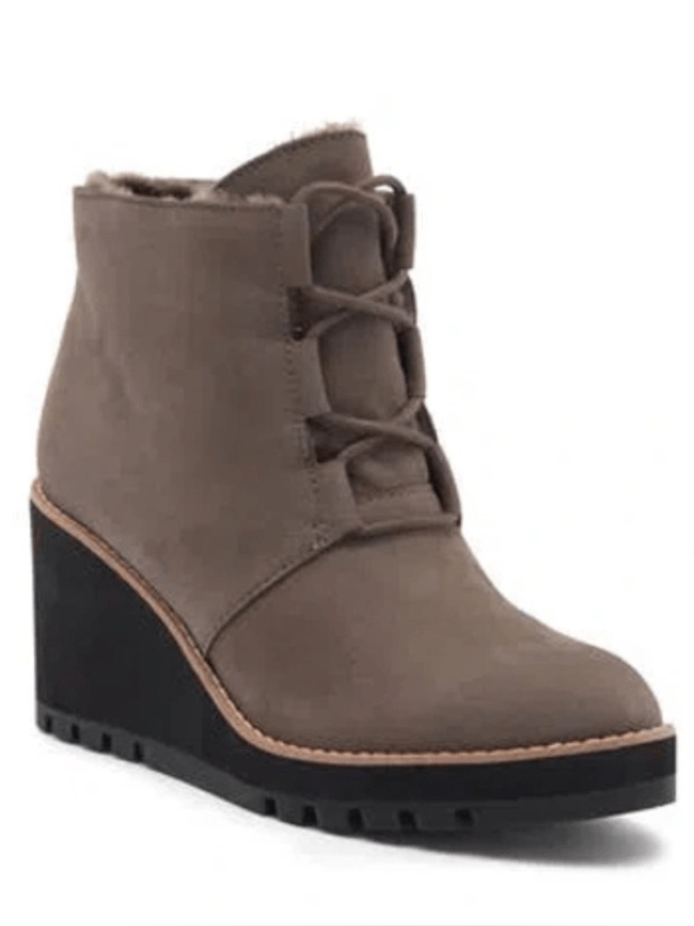 EILEEN FISHER ALPINE NUBUCK SUEDE SHEARLING LINED WEDGE BOOTIE GRAPHITE SIZE 8.5